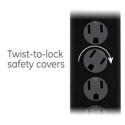 GE 6-Outlet 8ft. Surge Protector with Twist-to-Close Safety Covers, Black