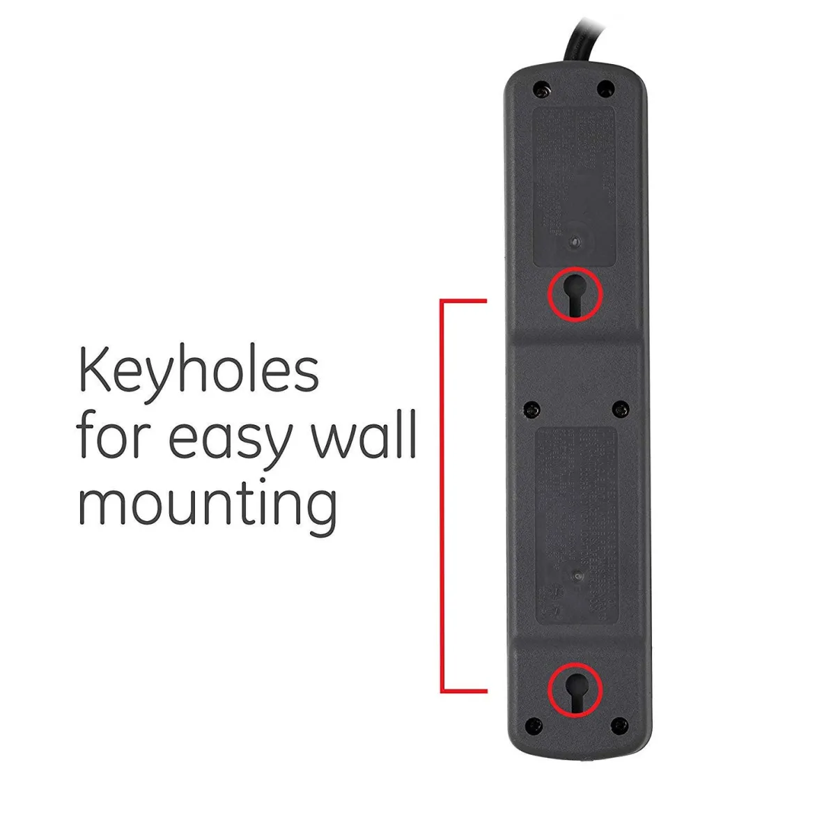 GE 6-Outlet 8ft. Surge Protector with Twist-to-Close Safety Covers, Black