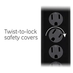 GE 6-Outlet 10ft. Surge Protector With Twist-To-Close Safety Covers, Black