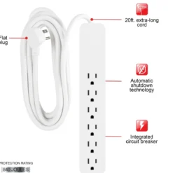 GE 6-Outlet 20ft. Surge Protector, White