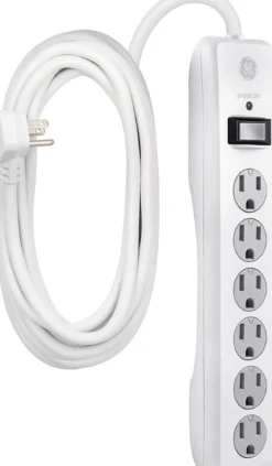 GE 6-Outlet 25ft. Surge Protector with Twist-to-Close Safety Outlet Covers, White
