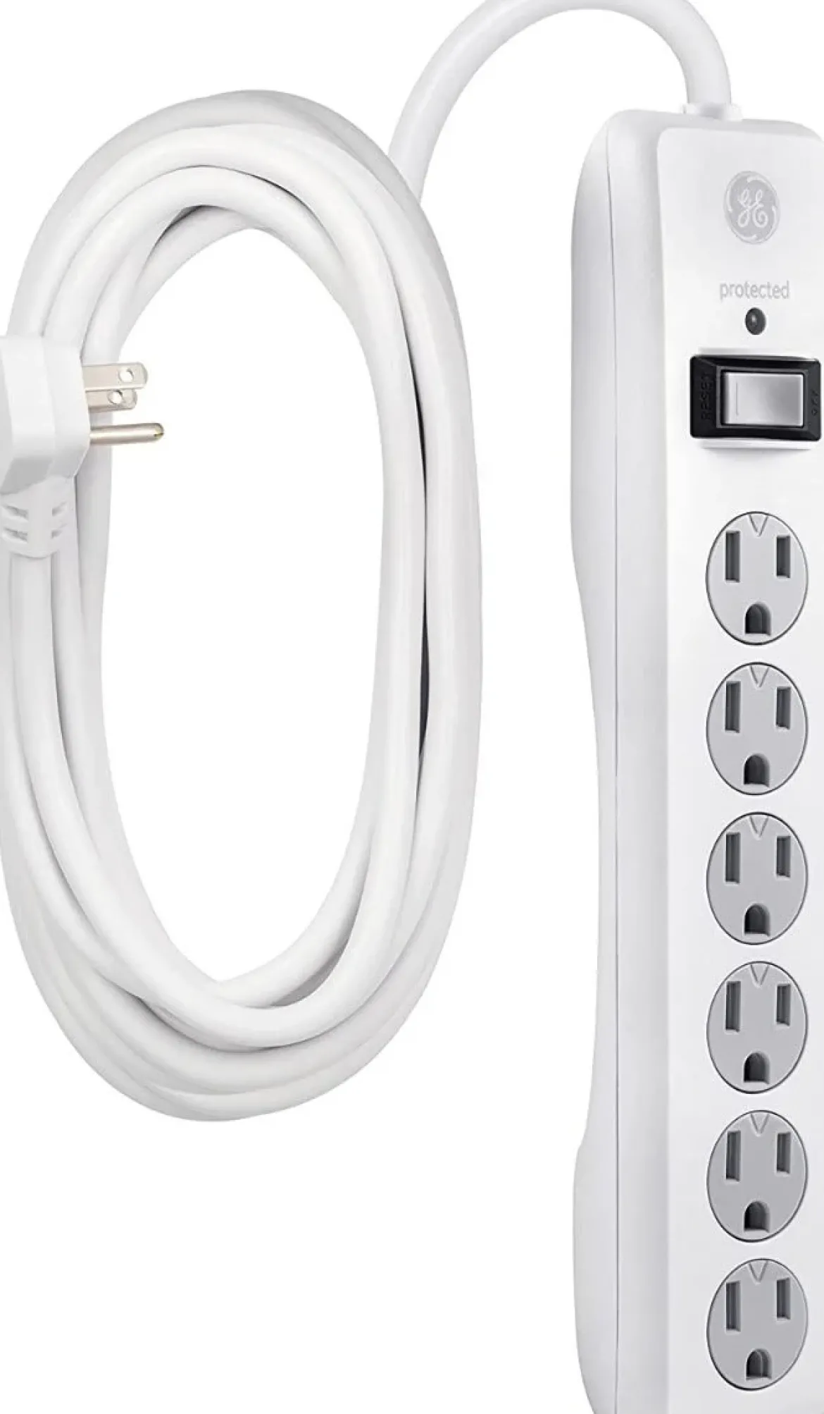GE 6-Outlet 25ft. Surge Protector with Twist-to-Close Safety Outlet Covers, White