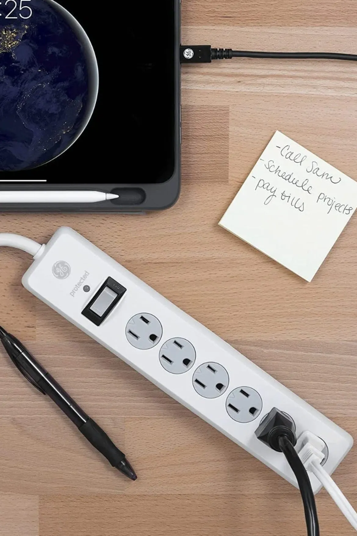 GE 6-Outlet 25ft. Surge Protector with Twist-to-Close Safety Outlet Covers, White