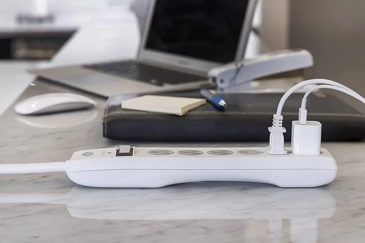 GE 6-Outlet 25ft. Surge Protector with Twist-to-Close Safety Outlet Covers, White