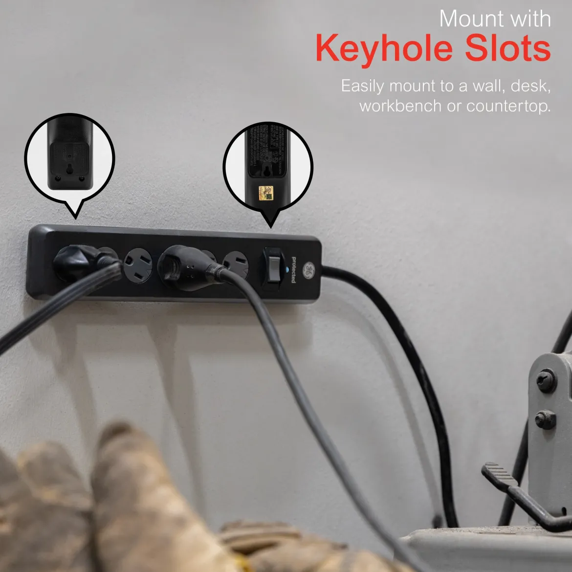 GE 6-Outlet 6ft. Surge Protector with Twist-to-Close Safety Outlets, Black