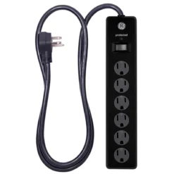 GE 6-Outlet 4ft. Surge Protector with Twist-to-Close Safety Covers, Black