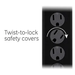 GE 6-Outlet 4ft. Surge Protector with Twist-to-Close Safety Covers, Black