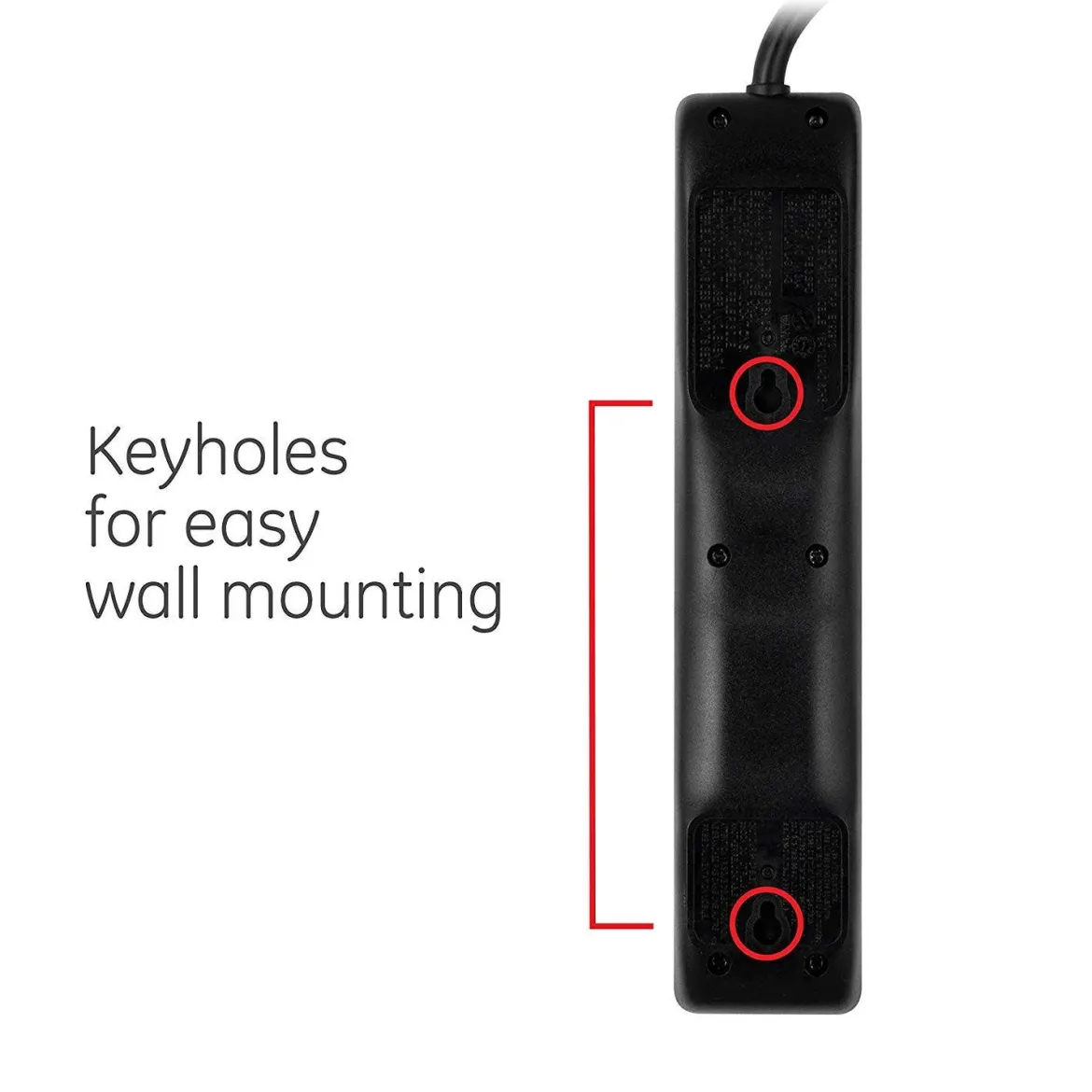 GE 6-Outlet 4ft. Surge Protector with Twist-to-Close Safety Covers, Black