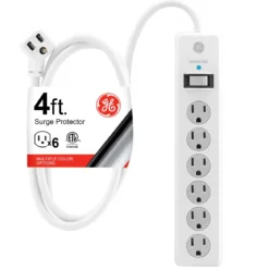 GE 6-Outlet 4ft. Surge Protector with Twist-to-Close Safety Covers, White