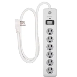 GE 6-Outlet 4ft. Surge Protector with Twist-to-Close Safety Covers, White