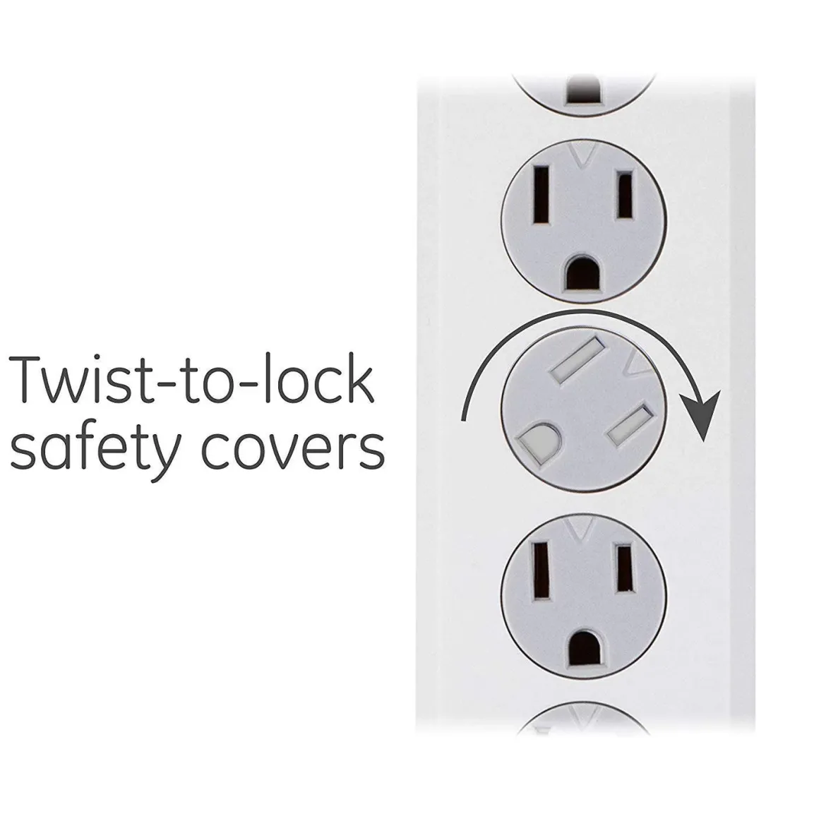 GE 6-Outlet 4ft. Surge Protector with Twist-to-Close Safety Covers, White