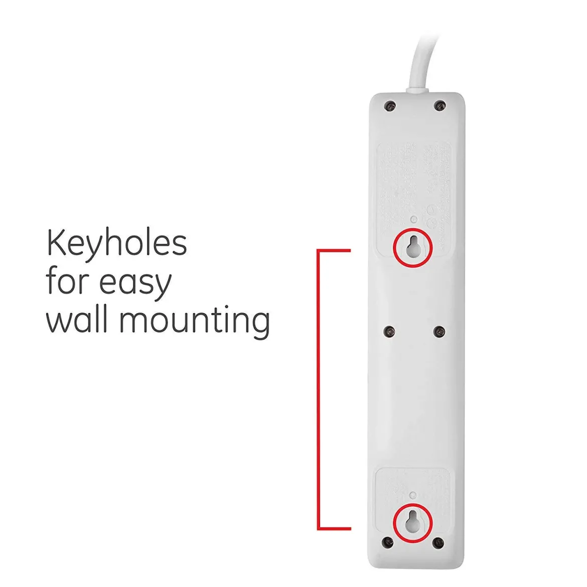 GE 6-Outlet 3ft. Surge Protector with Twist-to-Close Safety Covers, White