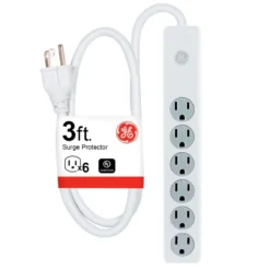 GE 6-Outlet 3ft. Surge Protector with Twist-to-Close Safety Covers, White
