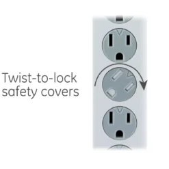 GE 6-Outlet 3ft. Surge Protector with Twist-to-Close Safety Covers, White
