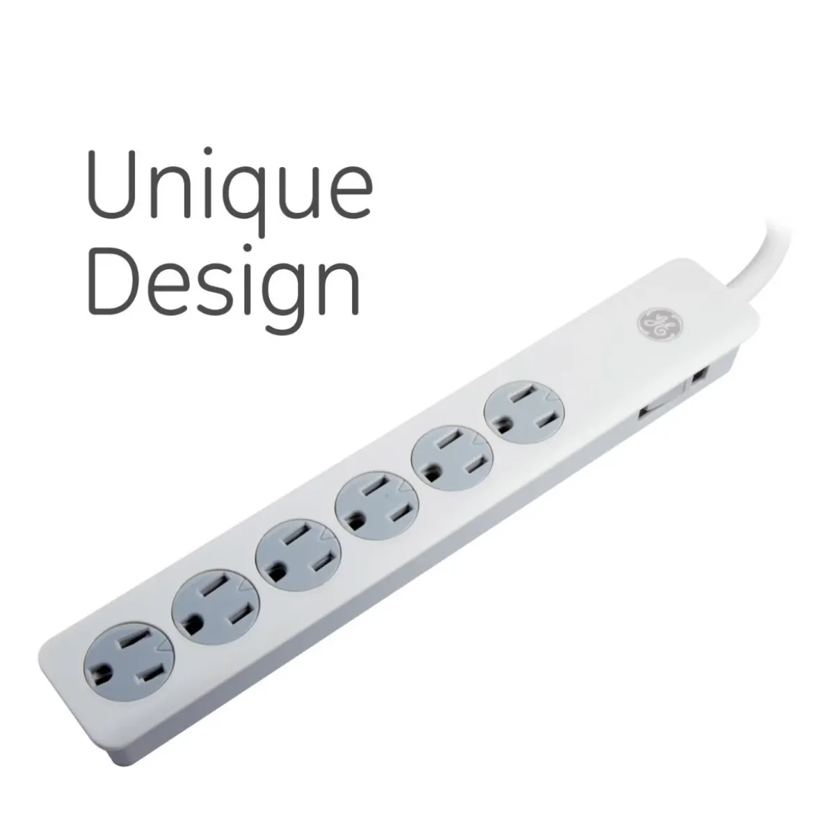 GE 6-Outlet 3ft. Surge Protector with Twist-to-Close Safety Covers, White