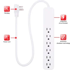 GE 6-Outlet 2ft. Surge Protector, White