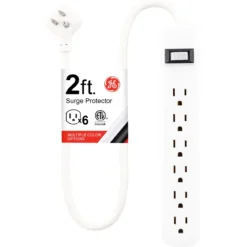 GE 6-Outlet 2ft. Surge Protector with Twist-to-Close Safety Outlets, White
