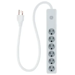 GE 6-Outlet 2ft. Surge Protector with Twist-to-Close Safety Outlets, White