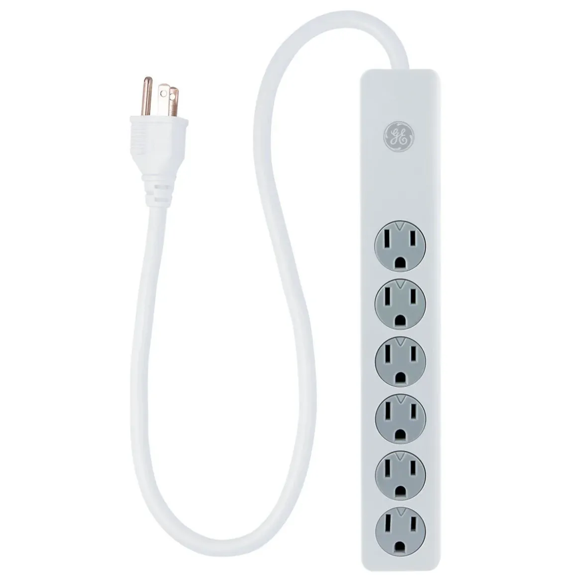 GE 6-Outlet 2ft. Surge Protector with Twist-to-Close Safety Outlets, White
