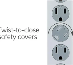 GE 6-Outlet 2ft. Surge Protector with Twist-to-Close Safety Outlets, White