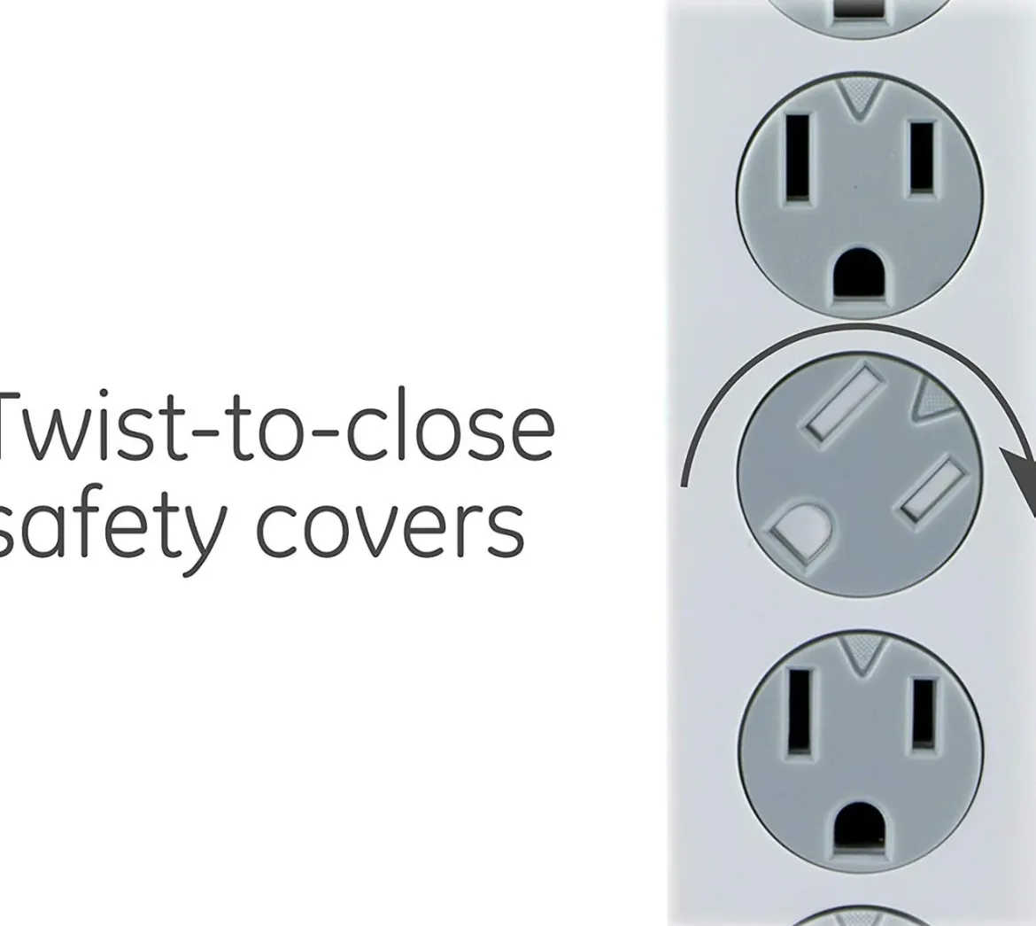 GE 6-Outlet 2ft. Surge Protector with Twist-to-Close Safety Outlets, White
