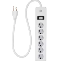 GE 6-Outlet 2ft. Surge Protector with Twist-to-Close Safety Covers, White