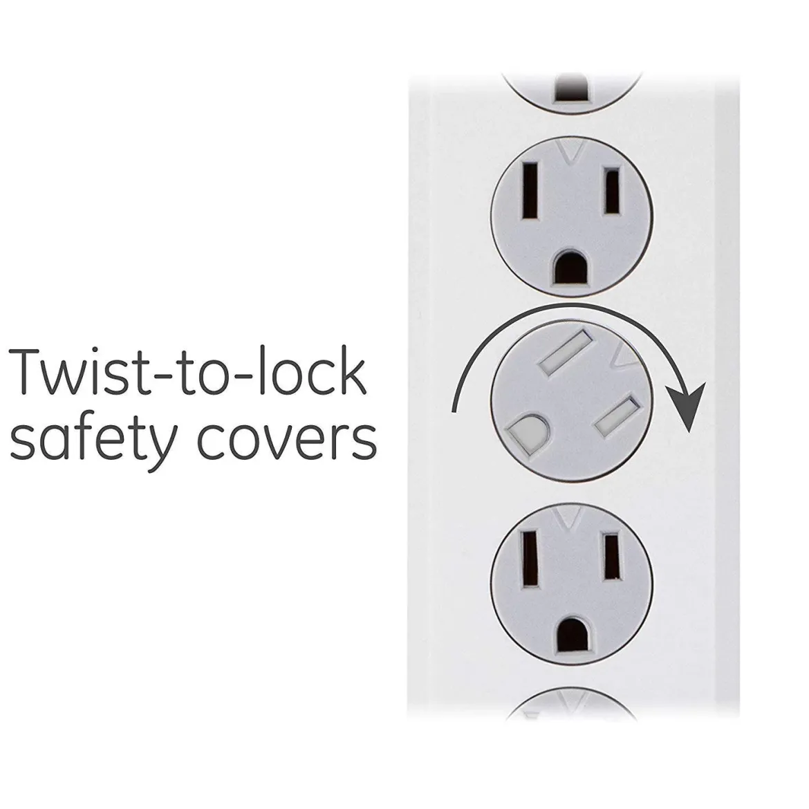 GE 6-Outlet 2ft. Surge Protector with Twist-to-Close Safety Covers, White