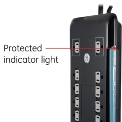 GE 12-Outlet 8ft. Surge Protector with 2-USB Tether, Black