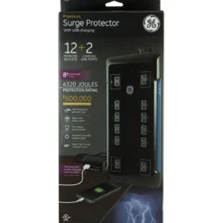 GE 12-Outlet 8ft. Surge Protector with 2-USB Tether, Black