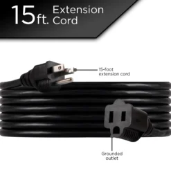GE 1-Outlet Grounded Extension Cord, 15ft, Black, 2pk