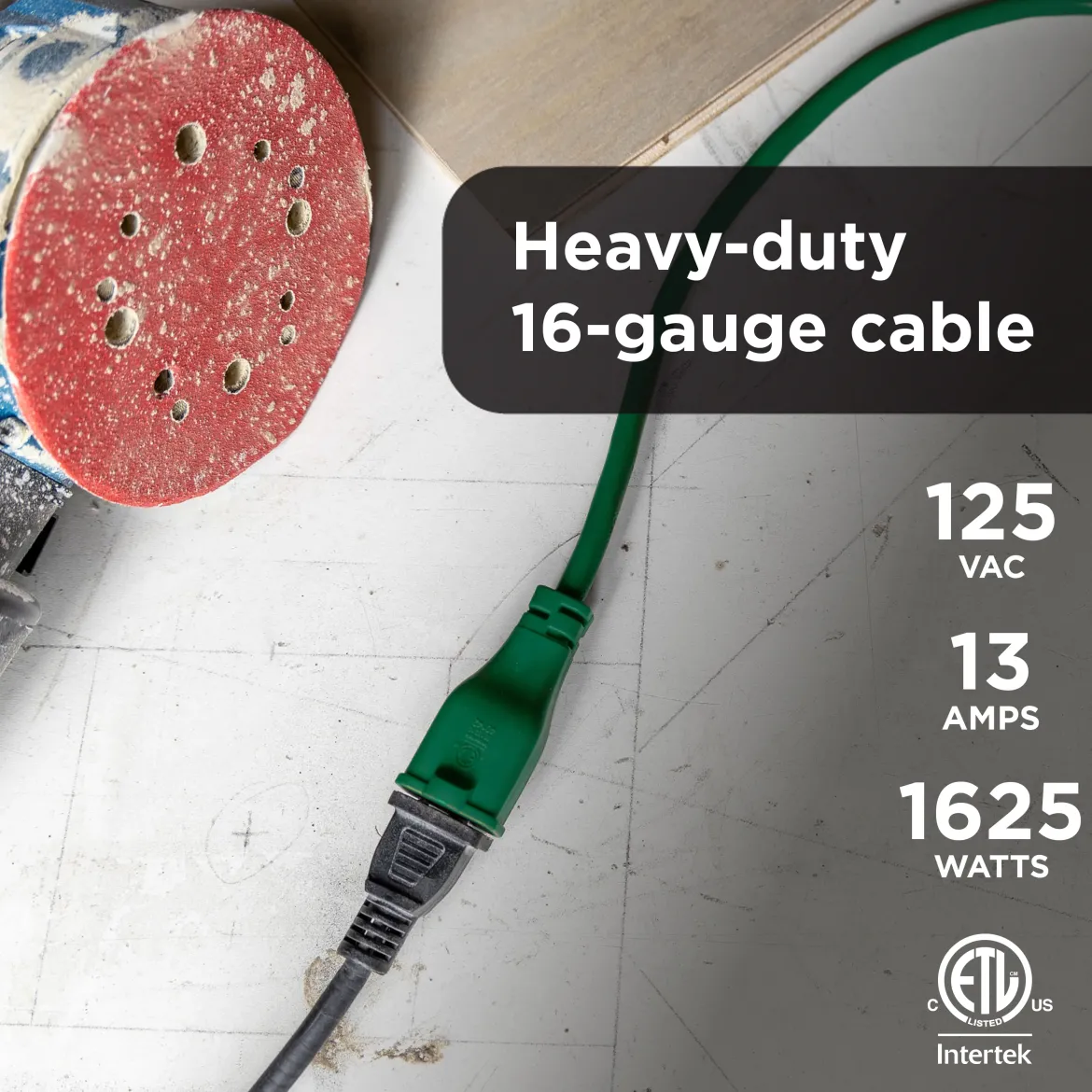 GE 1-Outlet Grounded Extension Cord, Outdoor, 20ft., 16AWG, Green