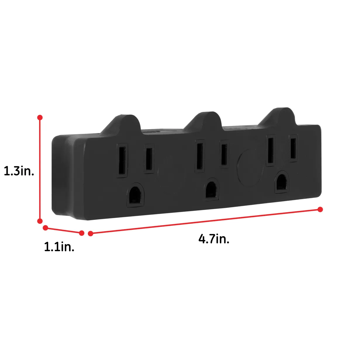 GE 3-Outlet Grounded Tap Adapter, Black