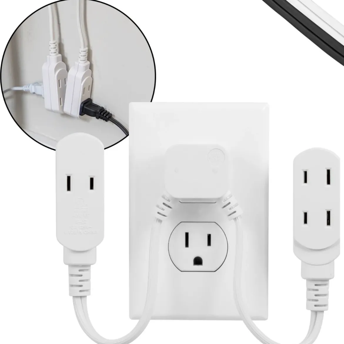 GE 3-Outlet 10in. Dual Split Extension Cord, White