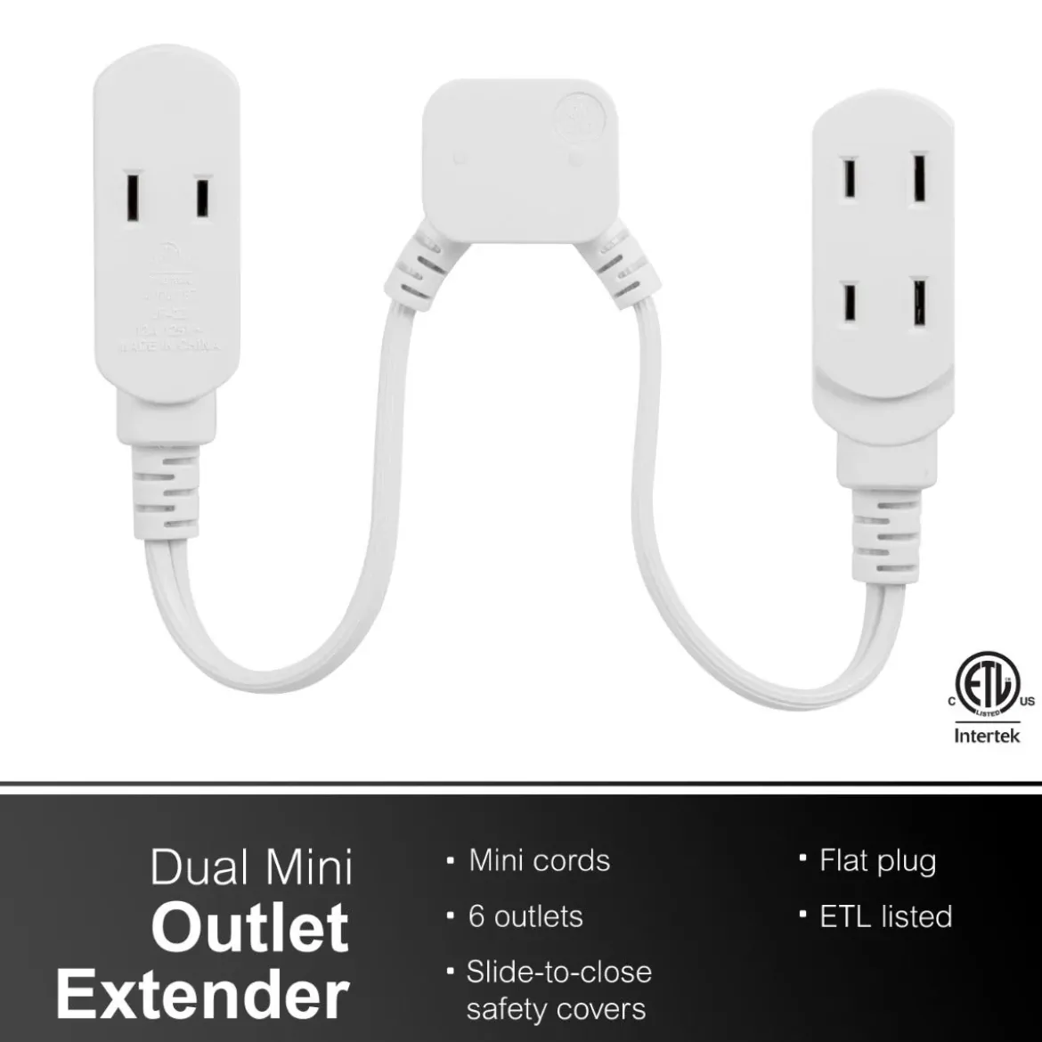 GE 3-Outlet 10in. Dual Split Extension Cord, White