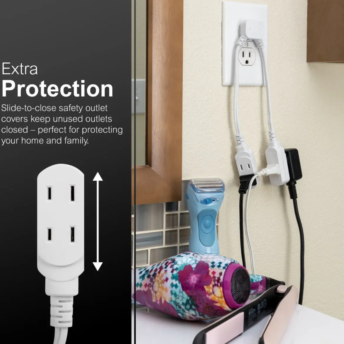 GE 3-Outlet 10in. Dual Split Extension Cord, White