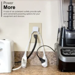 GE 3-Outlet 10in. Dual Split Extension Cord, White