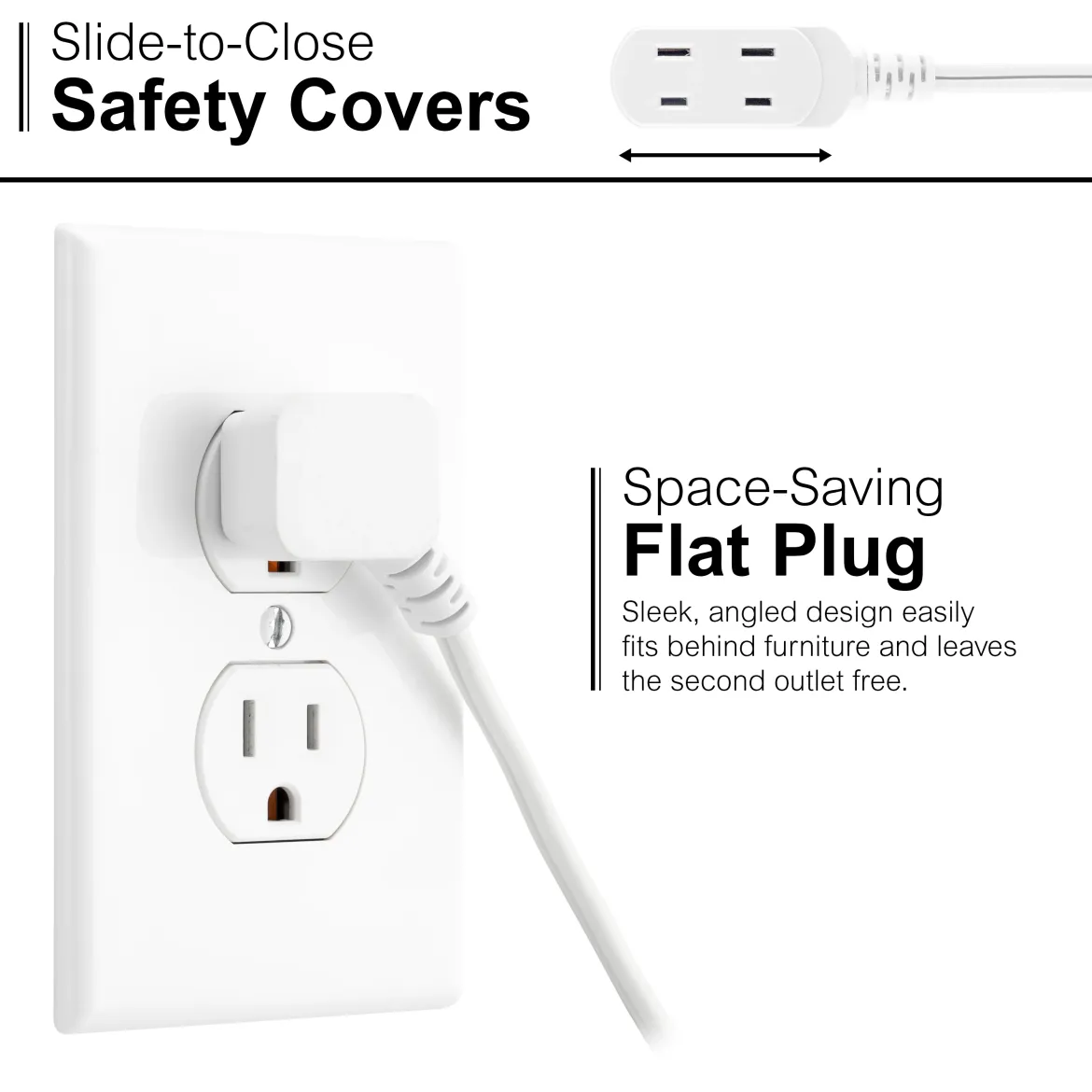 GE 3-Outlet Polarized Extension Cord, Indoor, Foot Switch, 16AWG, 9ft., White