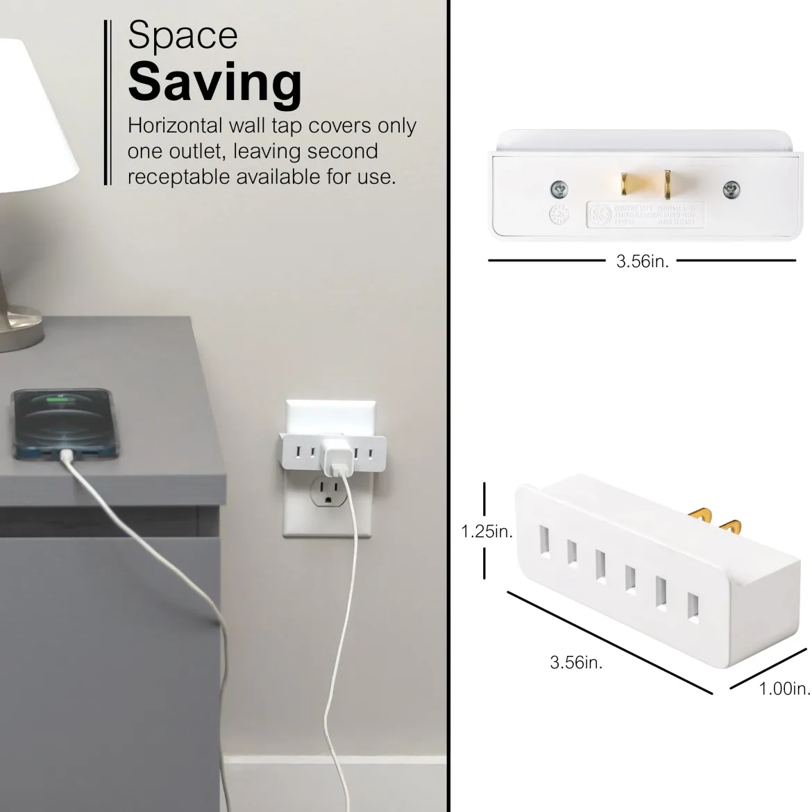 GE 3-Outlet Polarized Wall Tap, White