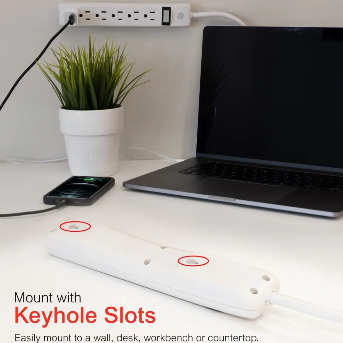 GE 6-Outlet Power Strip 8ft, White
