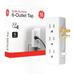 GE 6-Outlet Space-Saving Wall Tap, White, 3pk