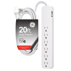 GE 6-Outlet Surge Protector 20ft. Braided Cord, White