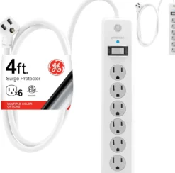 GE 6-Outlet Surge Protector, 4ft., White 800J, 2pk