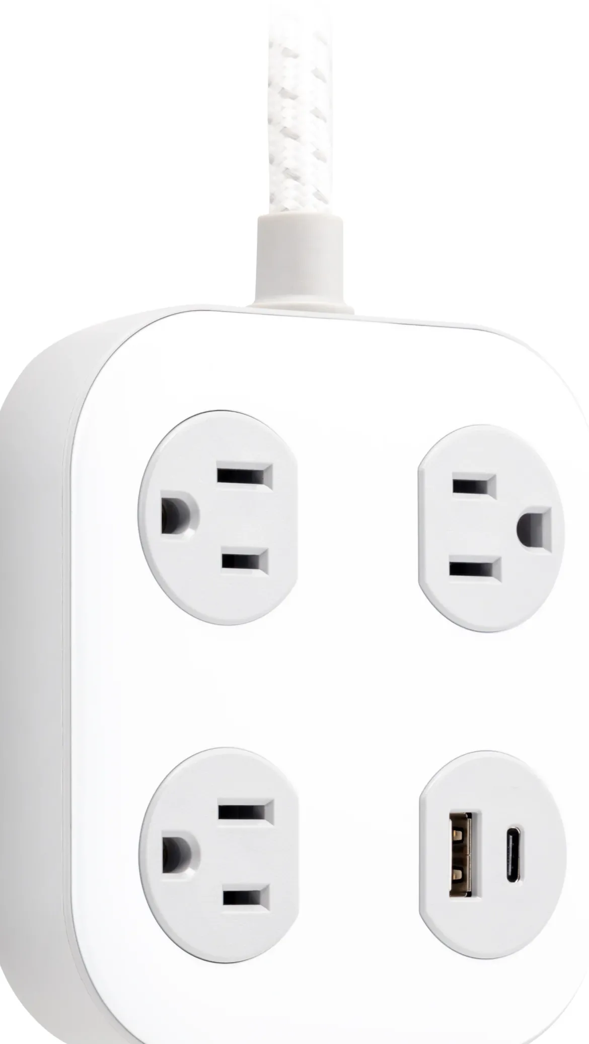 GE 3-Outlet Surge Protector with USB, 245 Joules, 1 USB-A & 1 USB-C Port, 4ft Braided Extension Cord, Flat Plug, White/Gray