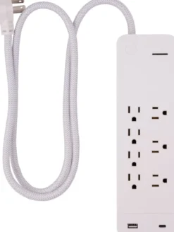 GE 7-Outlet 2-USB 4ft. Surge Protector with USB-C and Braided Cord, White