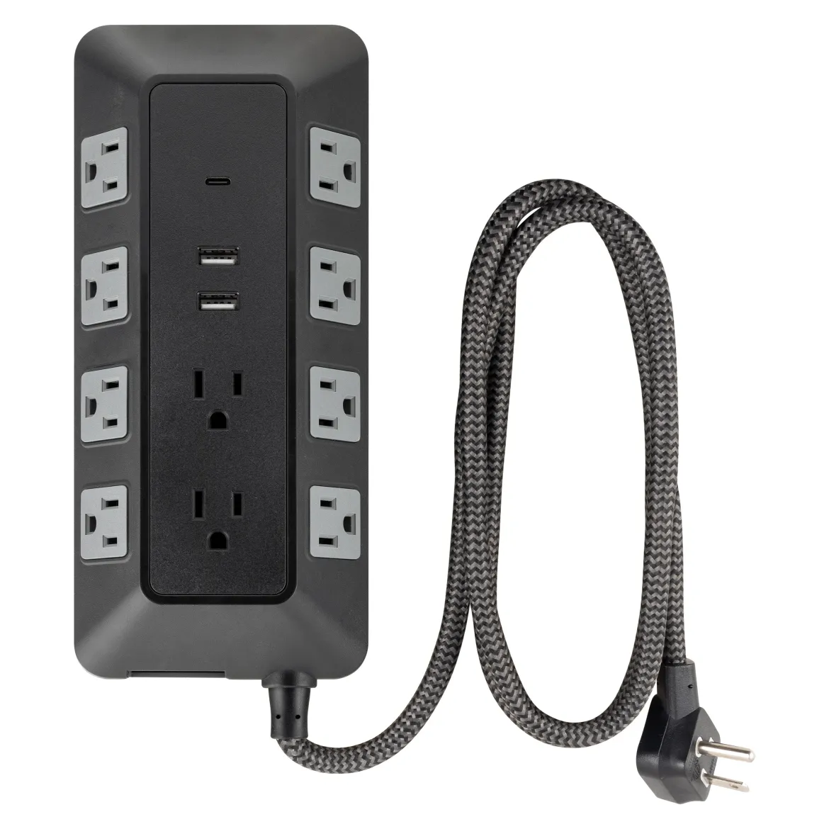 GE 10-Outlet 3-USB 4ft. Surge Protector with Adapter-Spaced Outlets, Black
