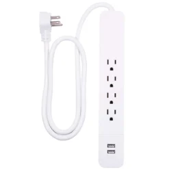 GE 4-Outlet 2-USB 3ft. Surge Protector, White