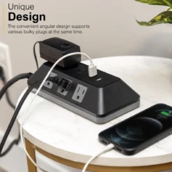 GE 8-Outlet 2-USB 3ft. Surge Protector with Adapter-Spaced Outlets, Black