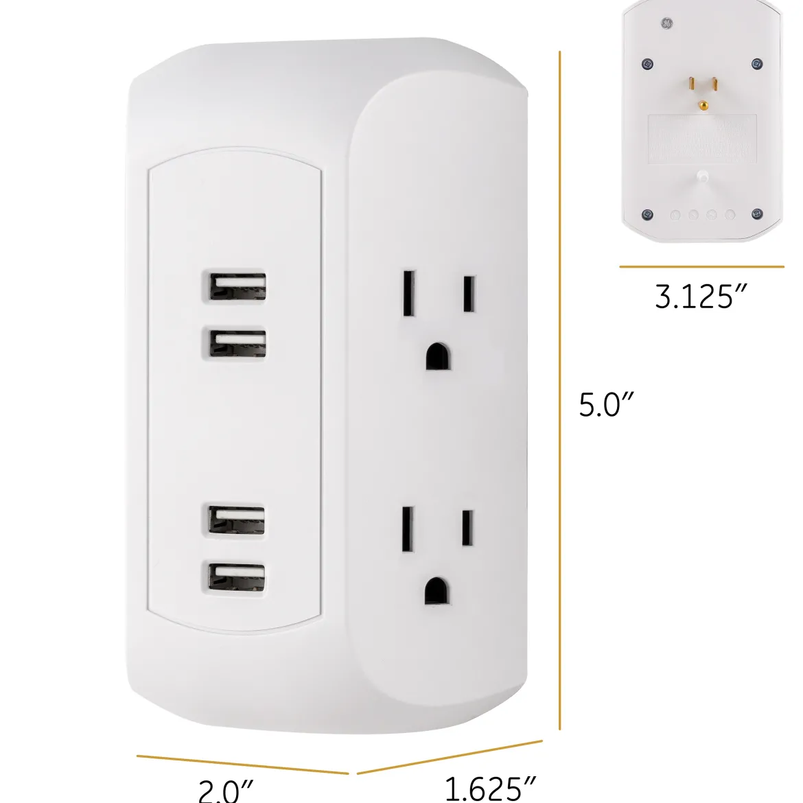 GE 4-Outlet 4-USB Surge Protector Wall Tap