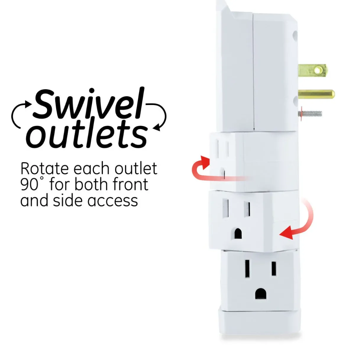 GE 6-Outlet 2-USB Wall Tap with Surge Protection and Swivel Outlets, White
