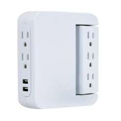 GE 5-Outlet 2-USB Wall Tap with Surge Protection and Swivel Outlets, White